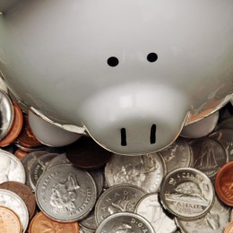 Piggy bank and coins